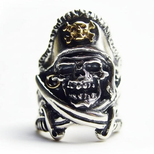 Pirate Skull with Crossed Swords Sterling Silver and Bronze Ring
