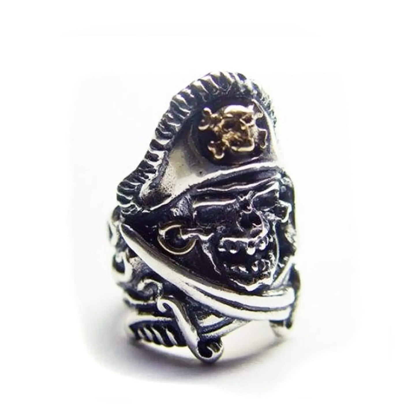Pirate Skull with Crossed Swords Sterling Silver and Bronze Ring