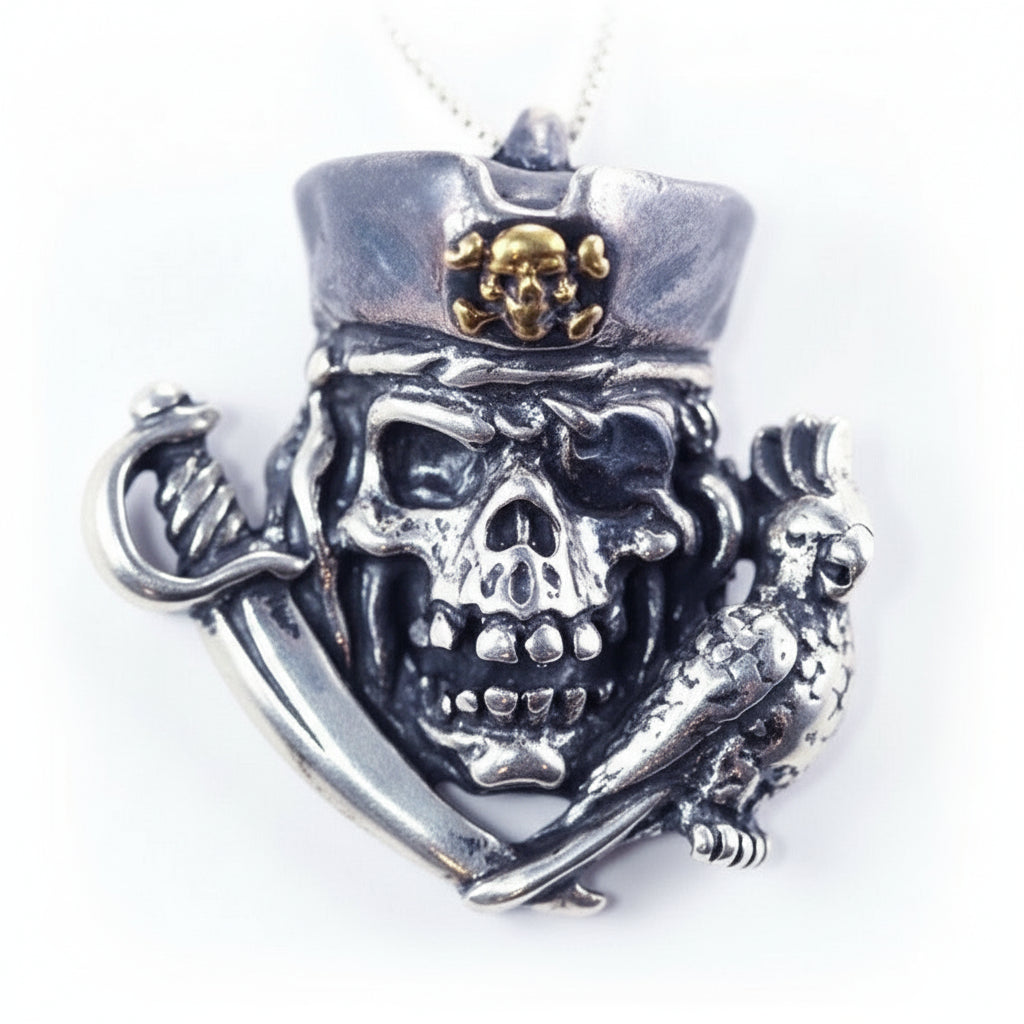Pirate and Parrot Sterling Silver Pendant