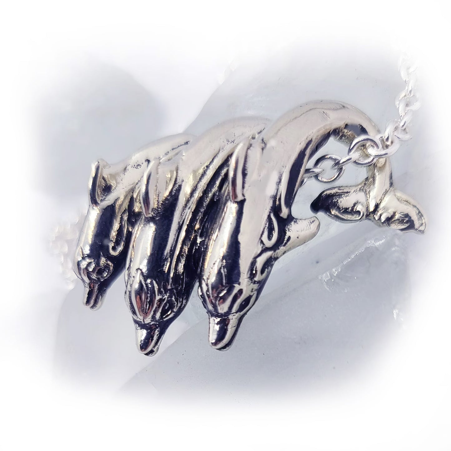 Playful Dolphins in the Ocean Sterling Silver Pendant