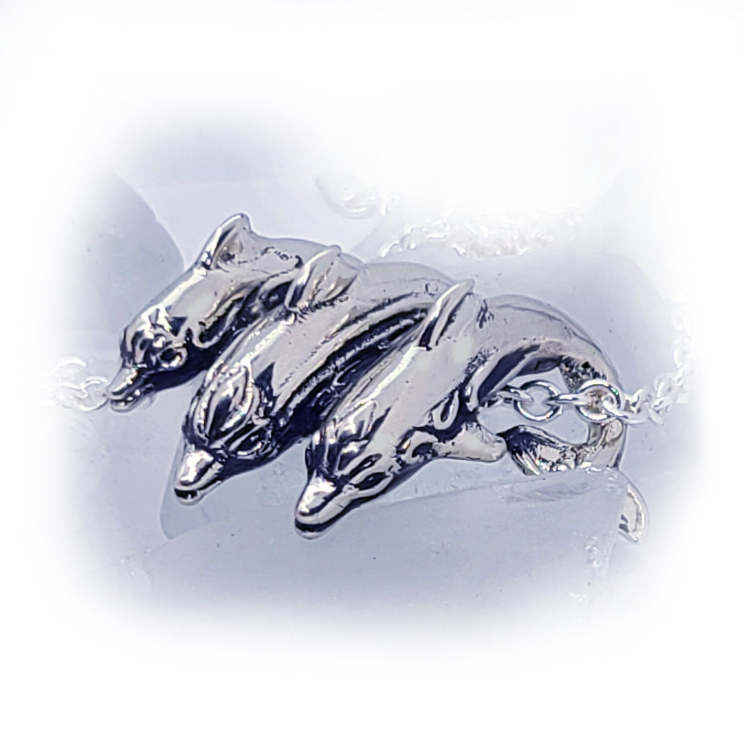 Playful Dolphins in the Ocean Sterling Silver Pendant