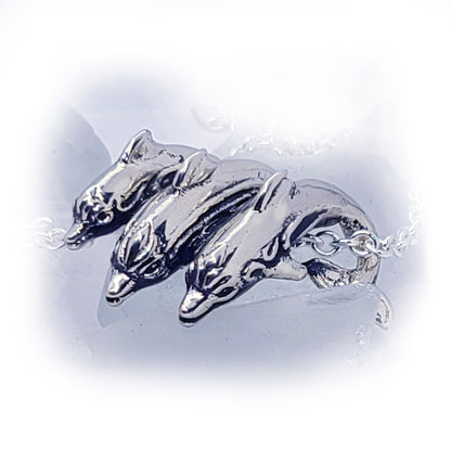 Playful Dolphins in the Ocean Sterling Silver Pendant