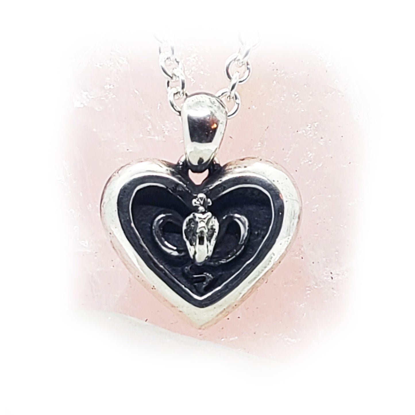 Poison Cobra In Heart Sterling Silver Pendant