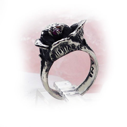 Poison Flower with Ruby Sterling Silver Ring