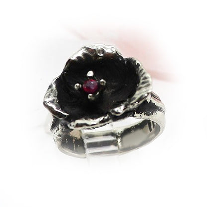 Poison Flower with Ruby Sterling Silver Ring