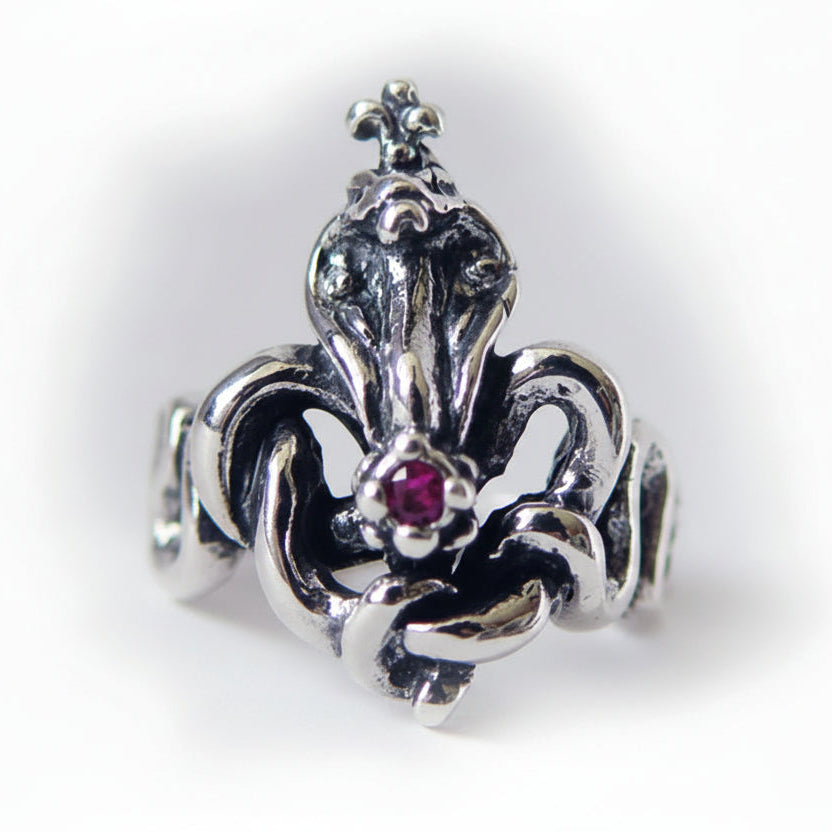 King Cobra with Rubies Sterling Silver Ring
