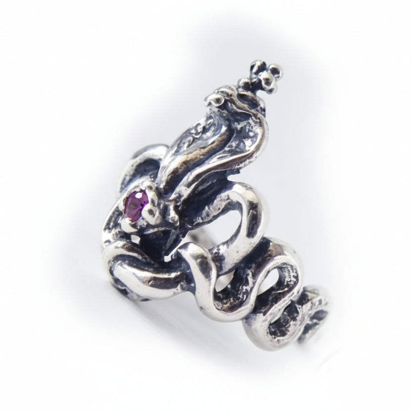 King Cobra with Rubies Sterling Silver Ring
