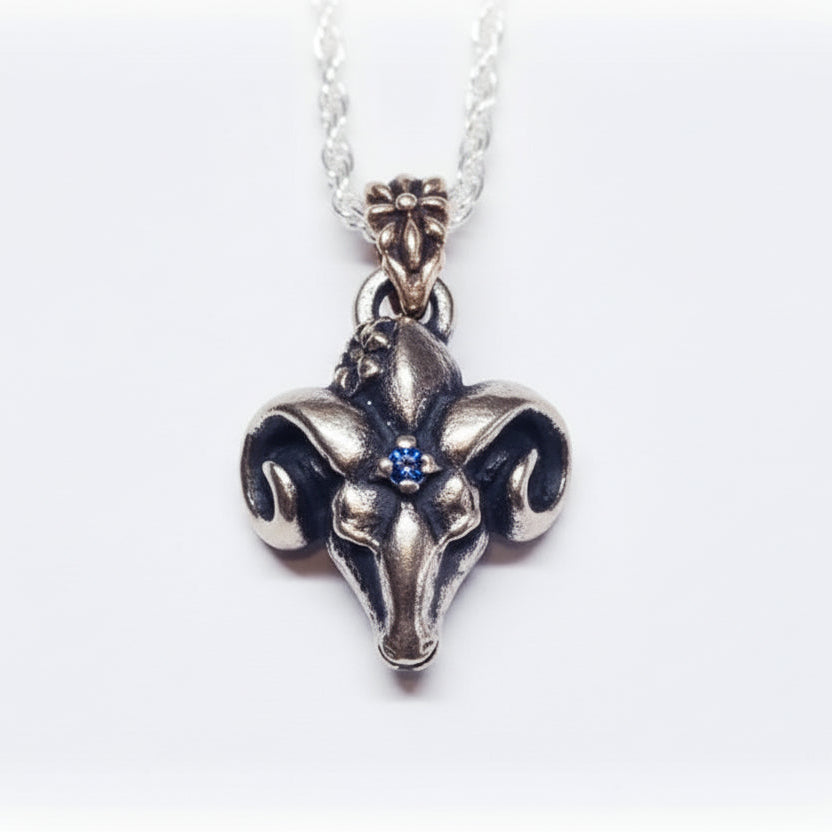 Ram Big Sterling Silver Pendant Sapphires