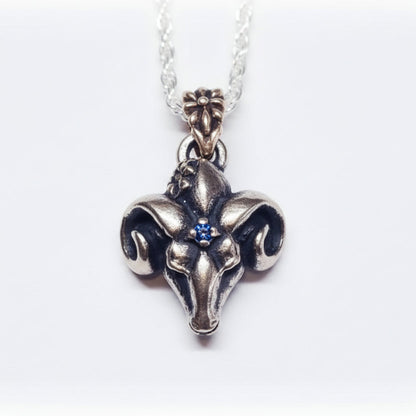 Ram Big Sterling Silver Pendant Sapphires