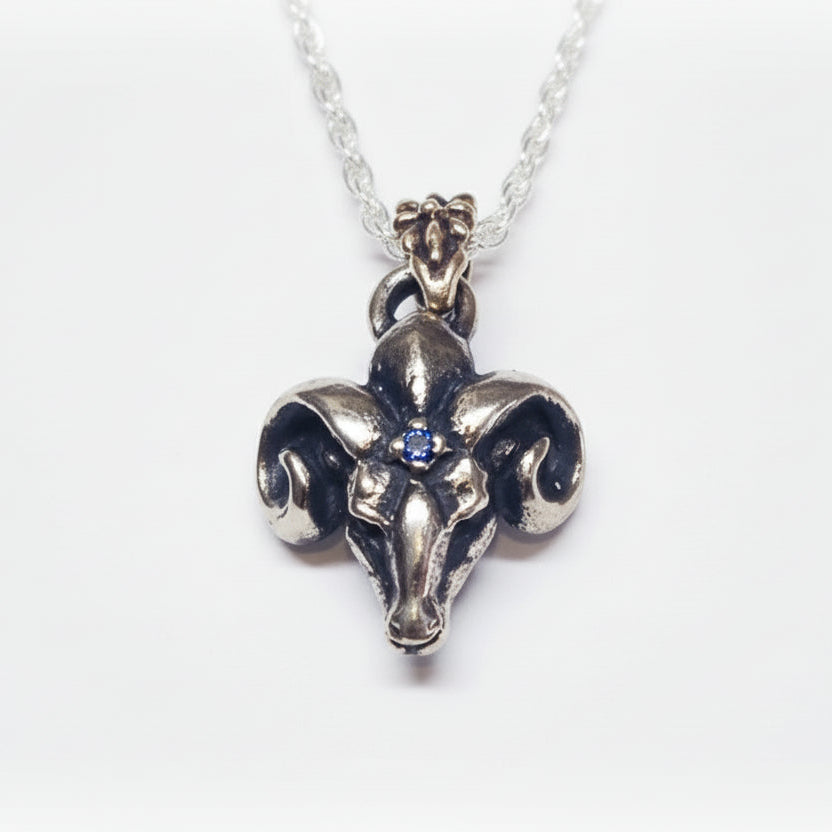 Ram Big Sterling Silver Pendant Sapphires