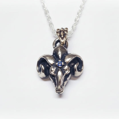 Ram Big Sterling Silver Pendant Sapphires