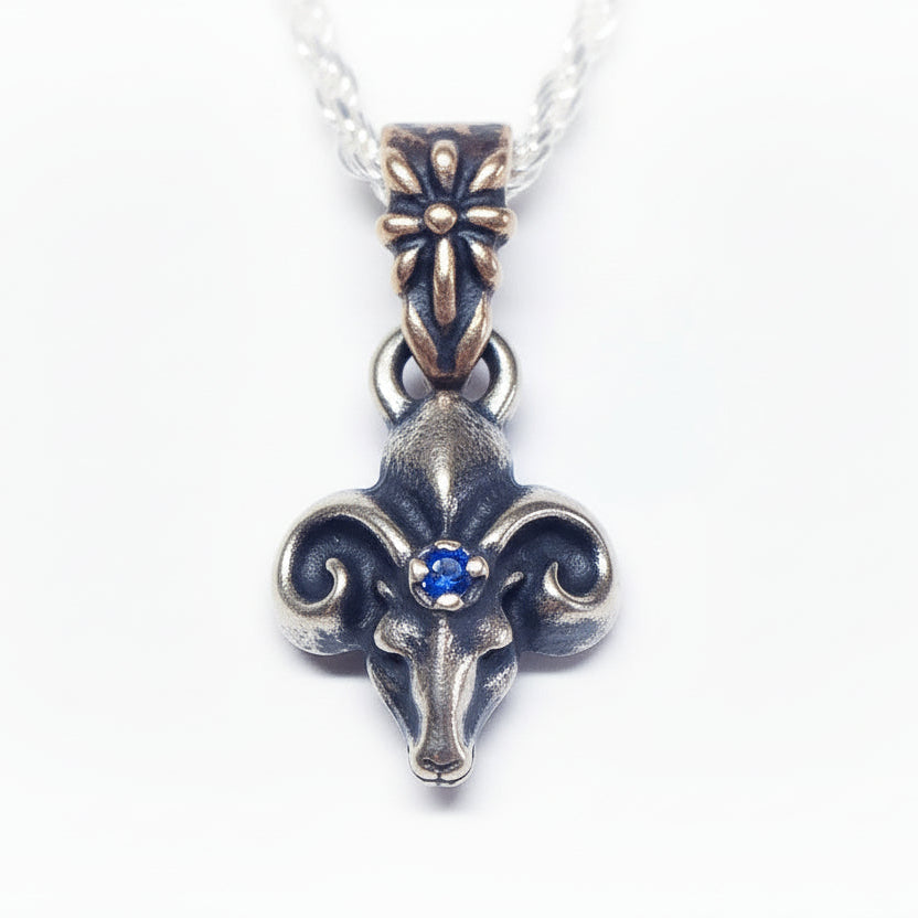Ram Small Silver Pendant Sapphire