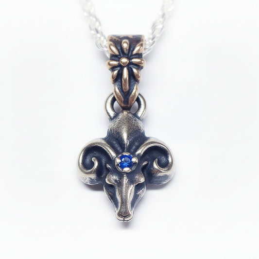Ram Small Silver Pendant Sapphire