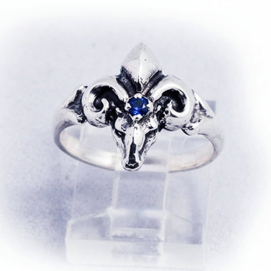The Ram Small Silver Ring with Sapphire