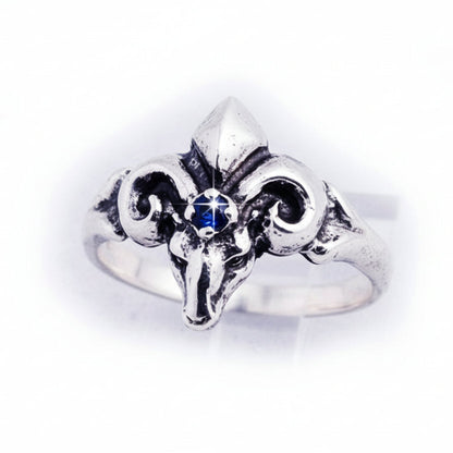 The Ram Small Silver Ring with Sapphire