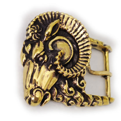 Ram Aries Head Brass Belt Buckle
