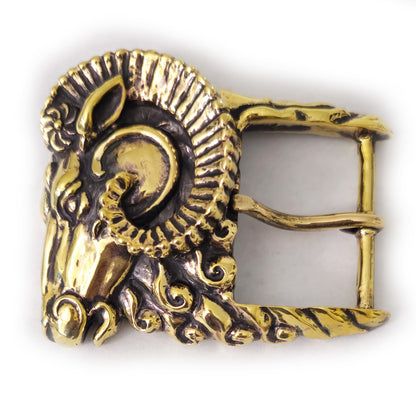 Ram Aries Head Brass Belt Buckle