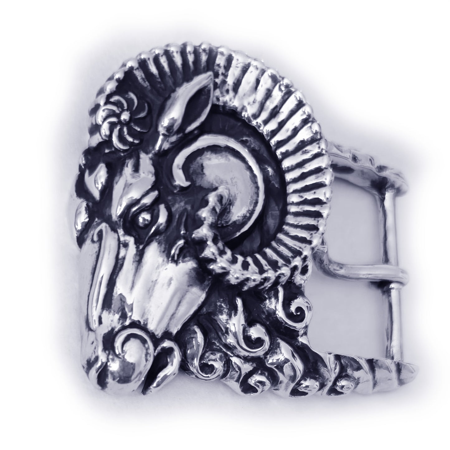 Ram Aries Head Sterling Silver Belt Buckle