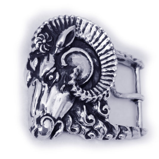 Ram Aries Head Sterling Silver Belt Buckle
