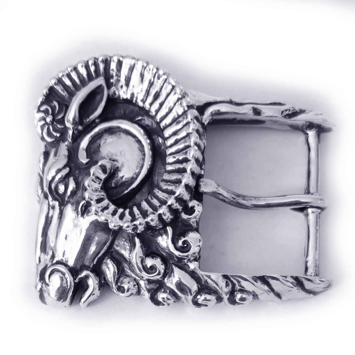 Ram Aries Head Sterling Silver Belt Buckle