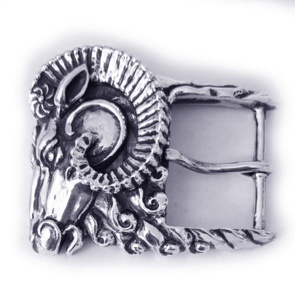 Ram Aries Head Sterling Silver Belt Buckle