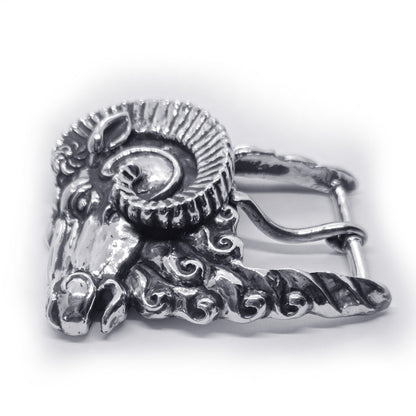Ram Aries Head Sterling Silver Belt Buckle