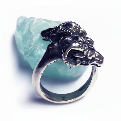 Ram Double Head Sterling Silver Ring