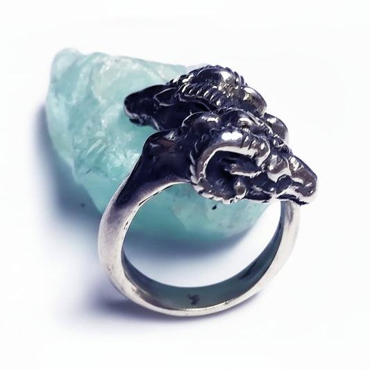 Ram Double Head Sterling Silver Ring