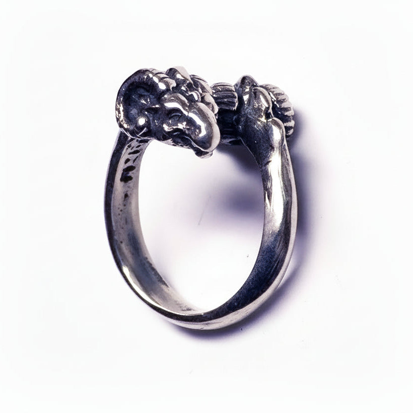 Ram Double Head Sterling Silver Ring