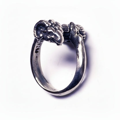Ram Double Head Sterling Silver Ring