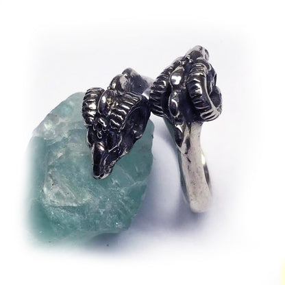 Ram Double Head Sterling Silver Ring