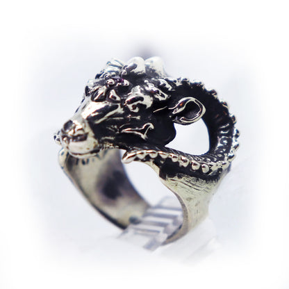 Ram Sterling Silver Ring Garnet Stone Antique Finish