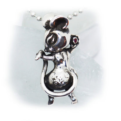 Rat Year Mous Sterling Silver Pendant Ruby Stone