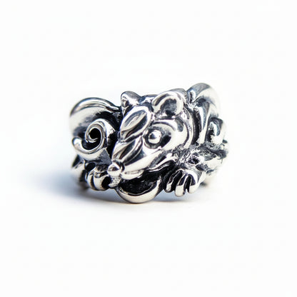 Rat Year Zodiac Sign Sterling Silver Ring V1