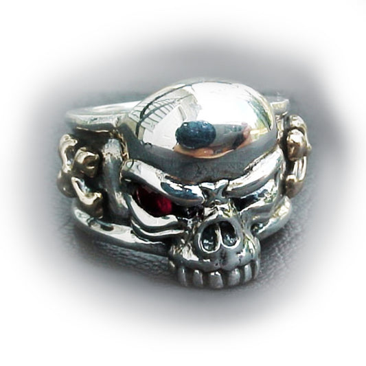 Red Eye Skull Cross Ring with Rubies