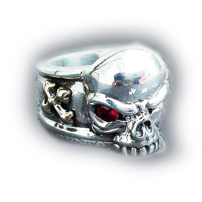 Red Eye Skull Cross Ring with Rubies