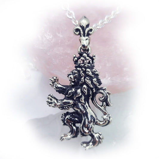 Renaissance Lion with Crown Sterling Silver Pendant