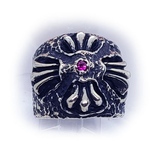 Risen Stone Age Cross with Ruby Sterling Silver Ring