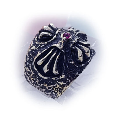 Risen Stone Age Cross with Ruby Sterling Silver Ring