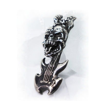 Rock N Roll Skull with Guitar Sterling Silver Pendant