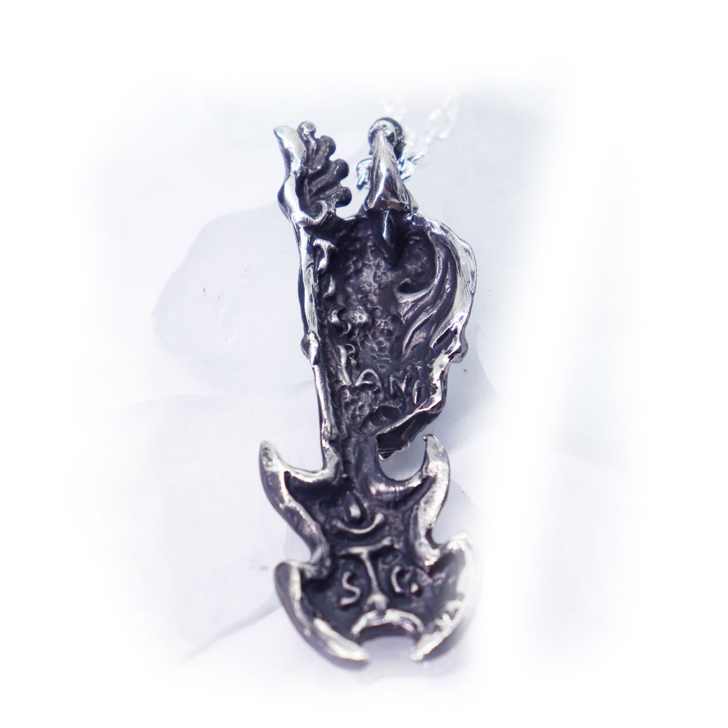 Rock N Roll Skull with Guitar Sterling Silver Pendant