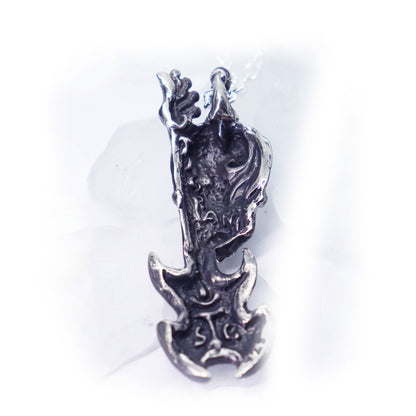 Rock N Roll Skull with Guitar Sterling Silver Pendant