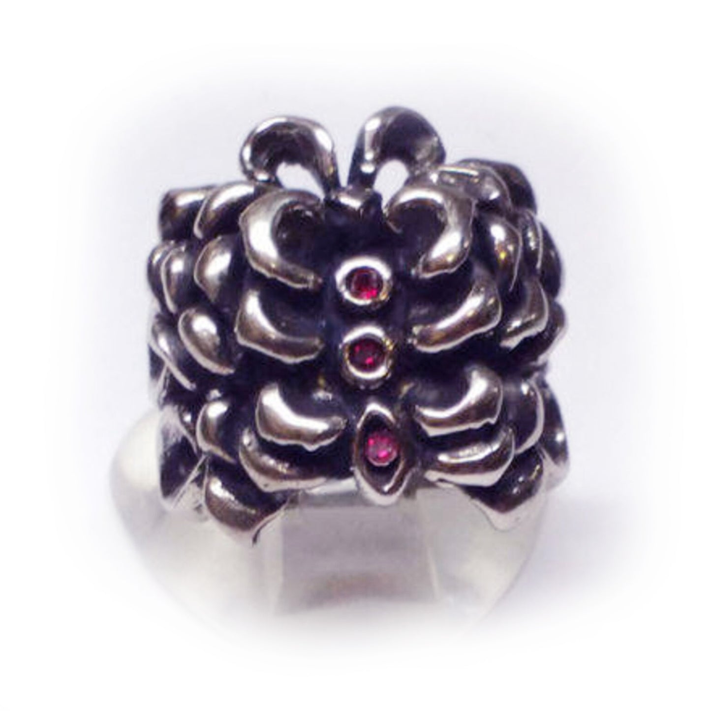 Rose Butterfly Sterling Silver Ring with Rubies