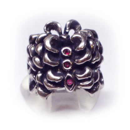 Rose Butterfly Sterling Silver Ring with Rubies