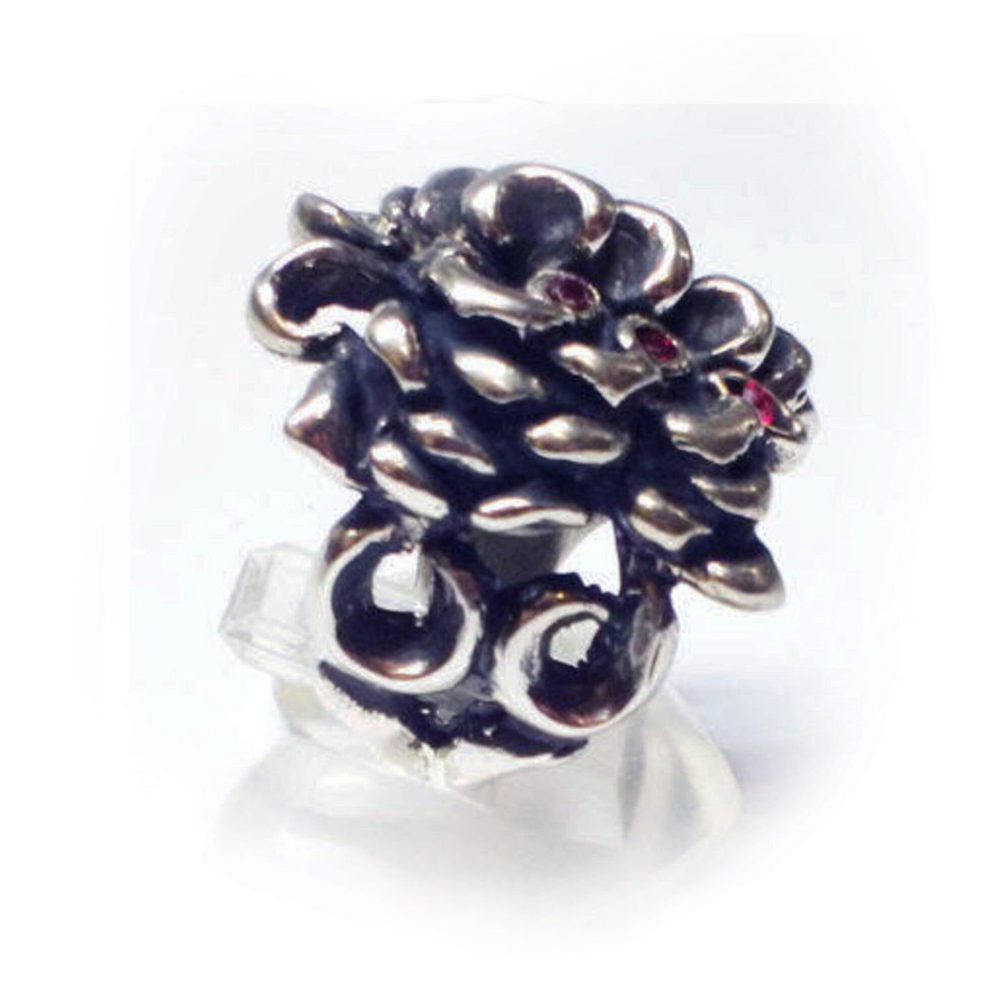 Rose Butterfly Sterling Silver Ring with Rubies