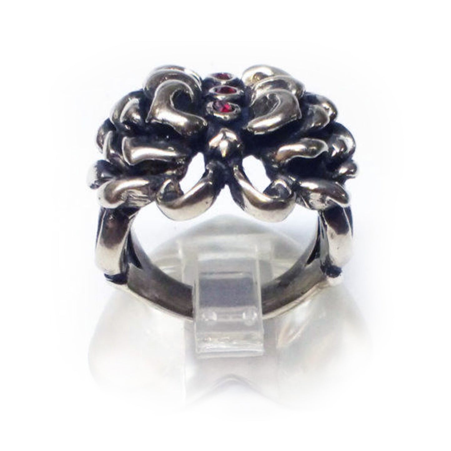 Rose Butterfly Sterling Silver Ring with Rubies