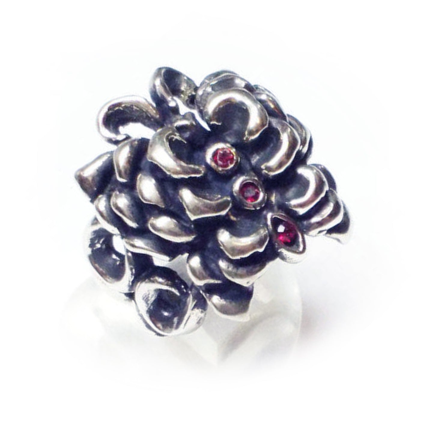 Rose Butterfly Sterling Silver Ring with Rubies
