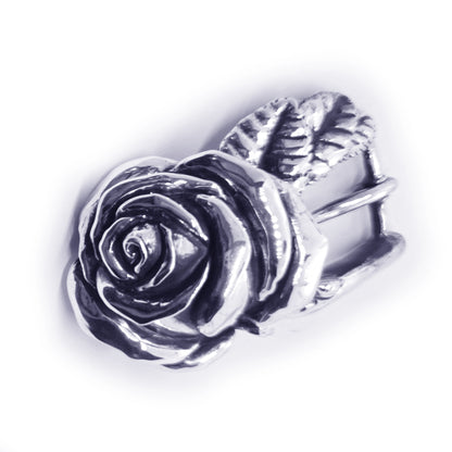 Rose White Sterling Silver Belt Buckle