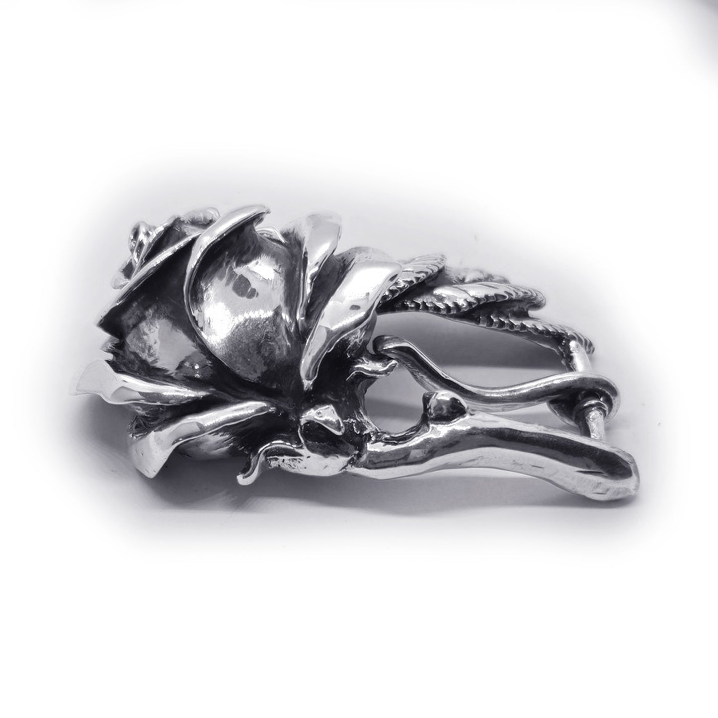 Rose White Sterling Silver Belt Buckle