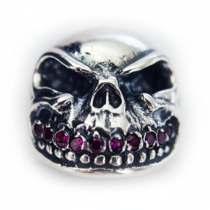Ruby Teeth Skull Sterling Silver Ring